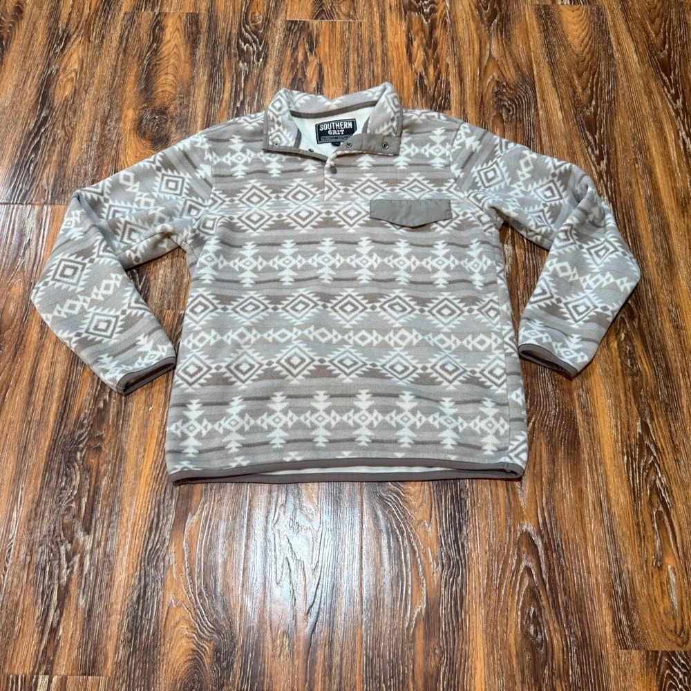 Southern Grit Medium Pullover Mens Tan Southwestern Aztec Snap Fleece Jacket